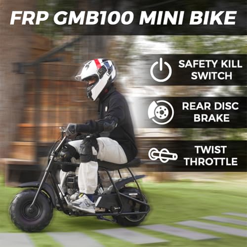 Image of FRP Mini Dirt Bike GMB100, 99 CC Gas Powered Mini Bike 4 Stroke 3HP, Off Road Mini Bikes for Kids and Adult, Trail Bike Up to 28 Mph, Weight Support Up to 220 LBS (Black)