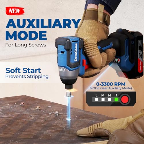 Image of Dong Cheng 20V 1 /4 inch Brushless Impact Driver, 1460 in-lbs Cordless Impact Driver, 2x 2.0Ah Batteries, 3-Speed, 4.9 inch Compact Impact Driver for Cabinetry, Deck Building & HVAC Installation