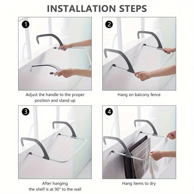 Image of Balcony Cloth Drying Rack with 5 Bars | Foldable Adjustable Laundry Dryer Stand | Hanging Clothes Organizer for Window, Railings, Home, Apartment & Small Spaces