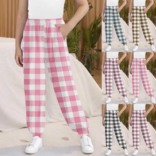 Girls Boys Plaid Casual Sweatpants Kids Elastic Waist Joggers Loose Athletic Track Pants with Pockets for 3-15 Years2