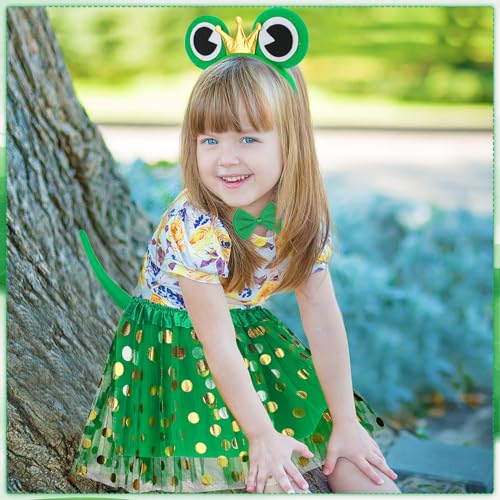 patinadrift 4 Stück Frosch Kostüm Set,Froschkostüm Kinder mit Frosch Stirnband Fliege Schwanz Tutu,Froschkönig Haarreifen Accessoire,Tierkostüm Kinder Set für Karneval Fasching