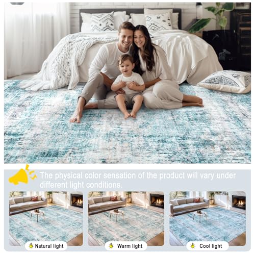 Area Rugs 10x12 Living Room - Washable Rug Modern Abstract Soft Large Neutral Non-Slip Carpet Indoor Floor Thin Carpets for Bedroom Dining Room Farmhouse Nursery Home Office Green