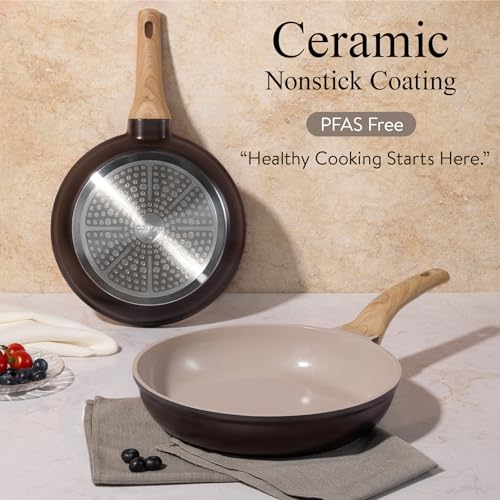 Image of CAROTE 21 PCS Ceramic Cookware Set, Pots and Pans Set Non Stick, Pot and Pan Set with Frying Pan, Induction Ready Cooking Set for Kitchen, PFOS /PFOA /PFAS Free, Brown