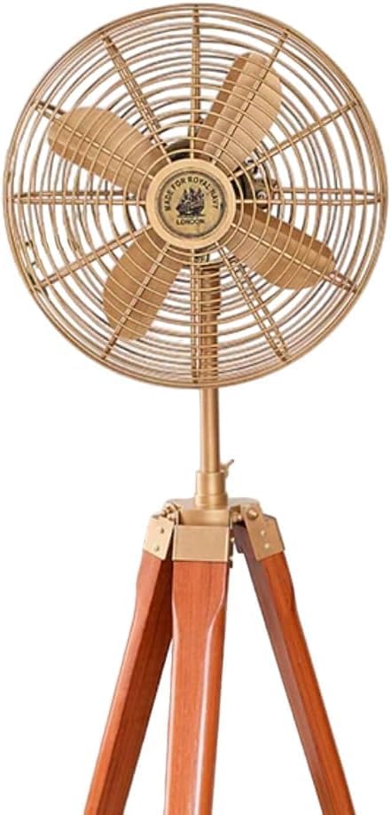 Nautical Electrical Adjutable Antique Floor Fan With Brown Wooden Tripod Stand