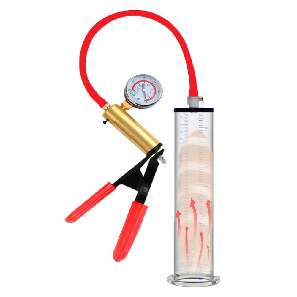 Manuelle Penispumpe mit Druckmesser & Metallgriff – Vakuumpumpe zur Penisvergrößerung, Erektionshilfe & Ausdauertraining, Transparente Penis Pumpe für Männer Sexspielzeug (23 * 6.4cm)