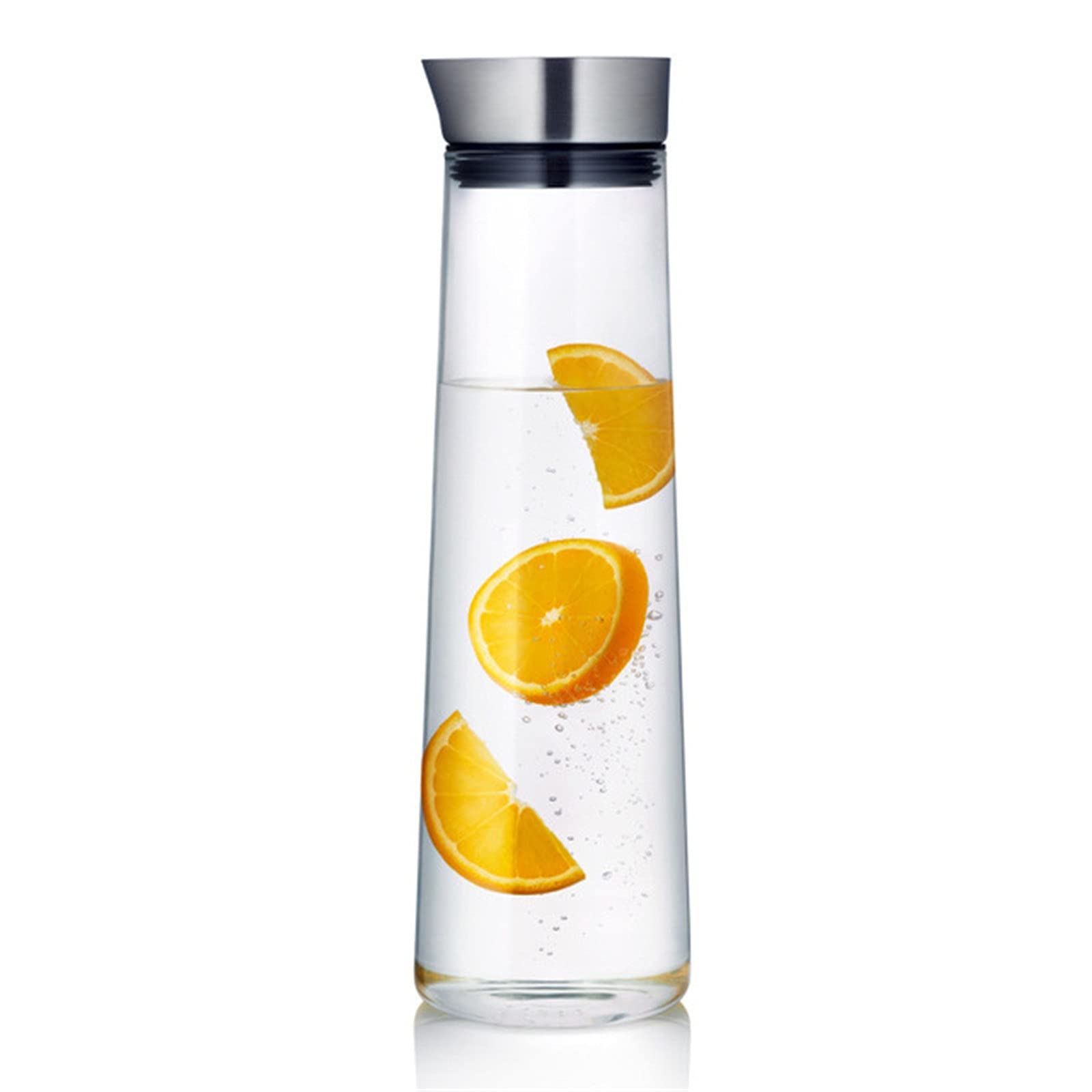 Jarra de Agua Transparente para Nevera, Botella de Vidrio Grueso con Tapa de Acero Inoxidable, Ideal para Limonada y té Helado.
