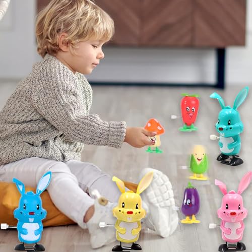 Vicketoy 8 Pack Easter Wind Up Bunny Vegetable Toys, Cartoon Rabbit Wind-Up Toys Vegetable Clockwork Toys Novelty Walking Toys for Kids Easter Egg Hunt Basket Filler Party Favor Birthday Gift (#A) - Thumbnail 7