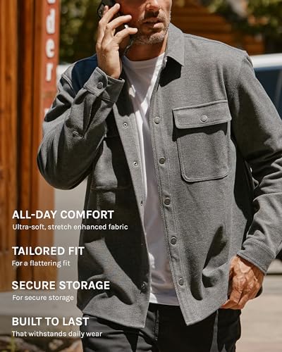 INTO THE AM Men's Sierra Shirt Jacket S - 4XL Twill Casual Fall Fashion Long Sleeve Button Up4