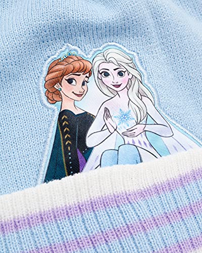 Disney Frozen Elsa and Anna 2-Piece Beanie Hat Set, Girls Knitted Winter Beanie Set with Pom and Earflaps for Kids, Multi, One Size3