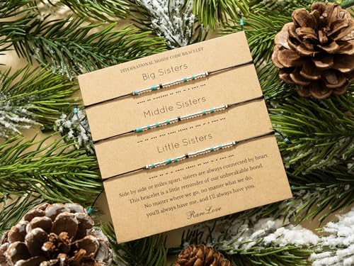 RareLove 3-Piece Sister Bracelets: Morse Code Beaded Bracelets for Women, Matching Blue Silver Pony Seed Beaded Bracelets2
