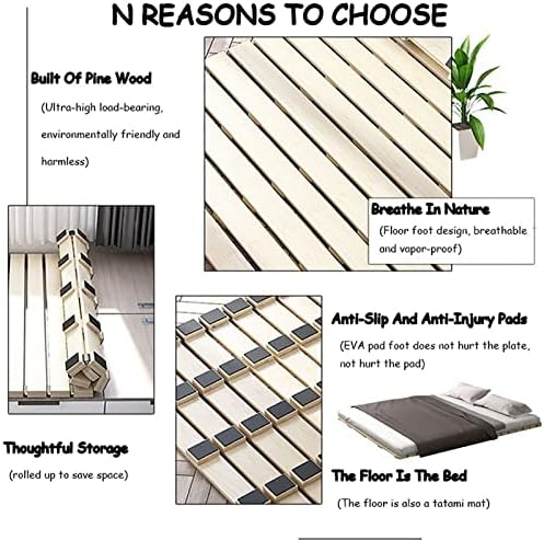 Rollable Floor Mattress Frame，Foldable Wooden Bed Slats, Wooden Mattress, Moisture Proof Breathable Mattress Support Slats, Sleeping Pad Bed Base, for Bedroom Tatami Floor,32×59in