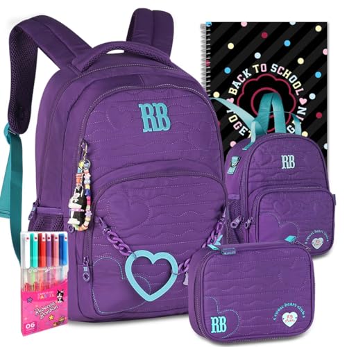 Kit Mochila RB Rebecca Bonbon Soft Escolar Lancheira Estojo Meninas Resistente Infantil Juvenil (Roxo)