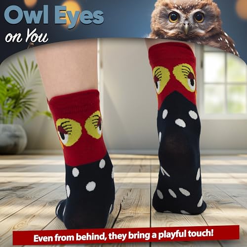 Unisex Family Owl Socks – 5 Pairs Cotton Crew Socks in Gift Box for Men, Women & Kids – Fun, Colorful Owl Design, Soft & Breathable, Comfortable for Everyday Wear – US Sizes 5-83