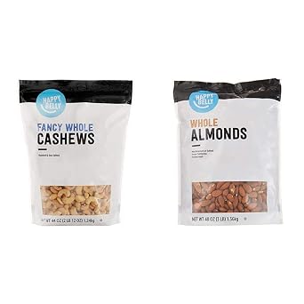 Amazon Brand Happy Belly Fancy Whole Cashews 2.75 Pound and Whole Raw Almonds 48 Ounce