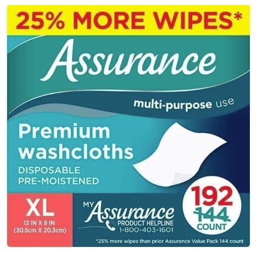 Assurance Premium Disposable Washcloth, XL 96 Count (Pack of 2), White