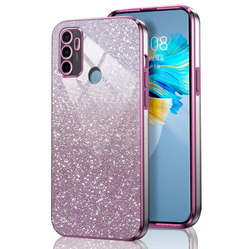 GOGME Glitter Cover per Oppo A53 | A53s, Tlaio Elettrolitico Silicone TPU Antiurto Trasparente/Brillare Protective Custodia. Rosa