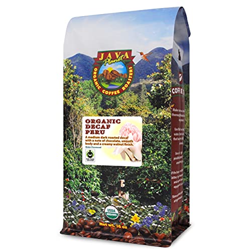 Java Planet, Organic Coffee Beans, Decaf Peru Single Origin, Gourmet Medium Dark Roast of Arabica Whole Bean Coffee, Water Processed Decaffeinated, Certified Organic, 1LB Bag