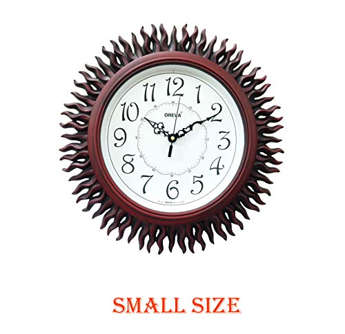 Image of Oreva Plastic Wooden Look Designer Wall Clock (32.5 x 32.5 x 4.8 cm, Red, AQ 6207)