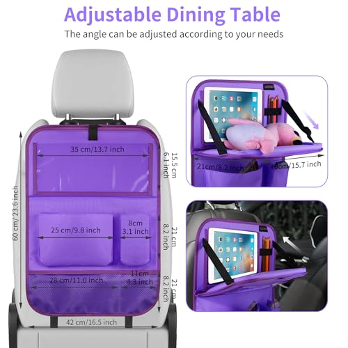 Image of LUCMO Car Backseat Organizer with Foldable Tablet Holder, Dark Purple | 6 Storage Pockets,Foldable Food Tray,Protectors Kick Mats,Travel Accessories,Seat Cover,Road Trip Essentials