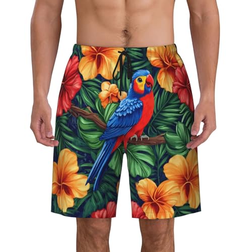 Beautiful Bird Flower Print Men's Beach Pants Lightweight Quick-Dry Swim Pants with Mesh Lining for Men