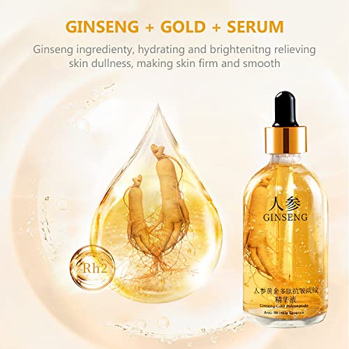 Ginseng Serum,Ginseng Polypeptide Anti-Ageing Essence Oil,Ginseng Gold Polypeptide Anti-Wrinkle Essence,One Ginseng Per Bottle For Tightening Sagging Skin Reduce Fine Lines (2Pcs) #TOP4