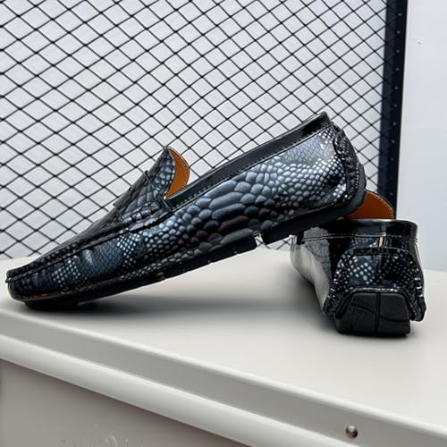 Men's Slip-On Flats Driving Loafers with Snake Print Outdoor Leather Shoes4