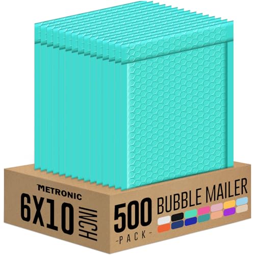 Image of Metronic Bubble Mailer 6X10 Inch Teal 500 Pack, Waterproof Padded Envelopes,Self-Seal Small Bubble Mailers Cushioning Bubble Envelopes for Shipping,Jewelry Makeup Supplies, Packaging Bulk