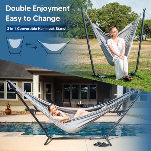 Image of SUNCREAT 2-in-1 Convertible Extra Large Hammocks with Stand, Light Gray
