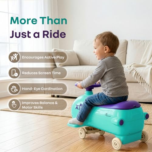 Image of R for Rabbit Iya Iya Aero Ace Swing Car for Kids, 2 in 1 Baby Ride On & Magic Toy Panda Car, ABEC7 Bearing Smooth Wheels with Storage Seat, Ideal for 2+ Years Boys & Girls, Upto 50 Kgs (Green Purple)