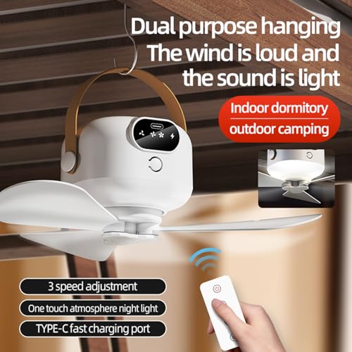 Ventilador de techo USB portátil anti calor para camping con luz LED integrada 5