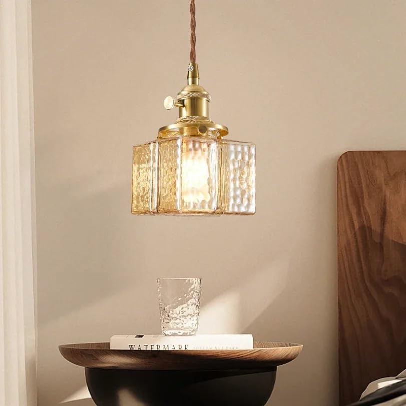 Lampe suspendue haut de gamme en laiton brossé et verre vintage pour intérieur
