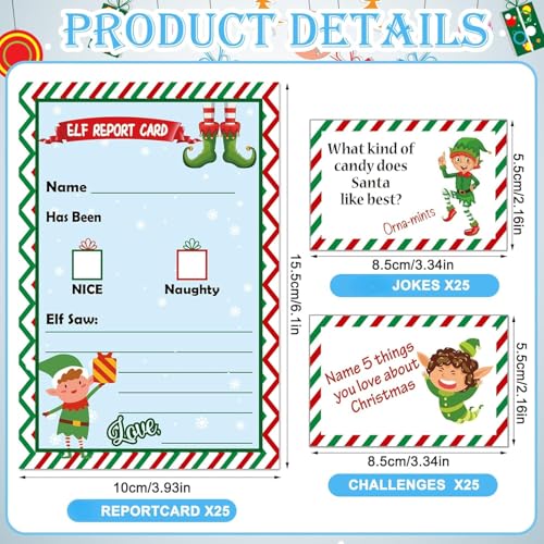 Image of Motiskyy 75 Pcs Christmas Elf Reports Set 25 Elf Notes 25 Report Card 25 Notice Naughty or Nice Behavior Checklist, from Your Surveillance Xmas Note Cards