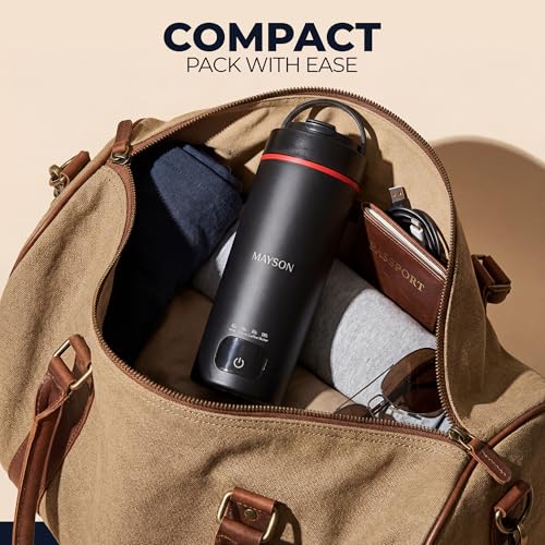 Image of MAYSON Portable Electric Kettle with Digital LED Display,450ml Travel Electric Water Bottle, 300W Fast Boil Tea Coffee Maker,304 Stainless Steel Water Boiler, Auto Shut-Off & Leak-Proof, 1yr Warranty