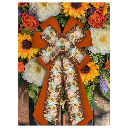 Large Fall Bows for Wreath, Autumn Sunflower Wreath Pumpkin Bows for Front Door, Farmhouse Burlap Ornament Tree Topper Bows for Thanksgiving Farm Indoor Outdoor Decor