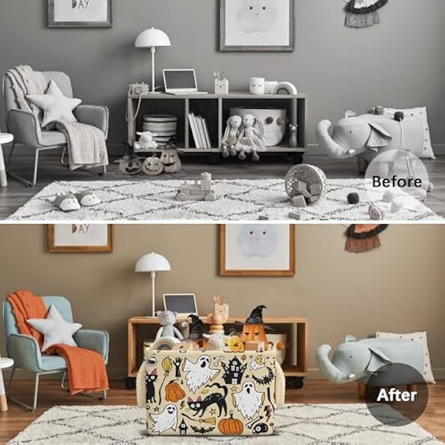 Halloween Ghost Basket Pumpkin Black Bat Boo Spooky Basket with Handles Foldable Waterproof Halloween Gifts Storage Bins Boxes for Party Home Bedroom Decor