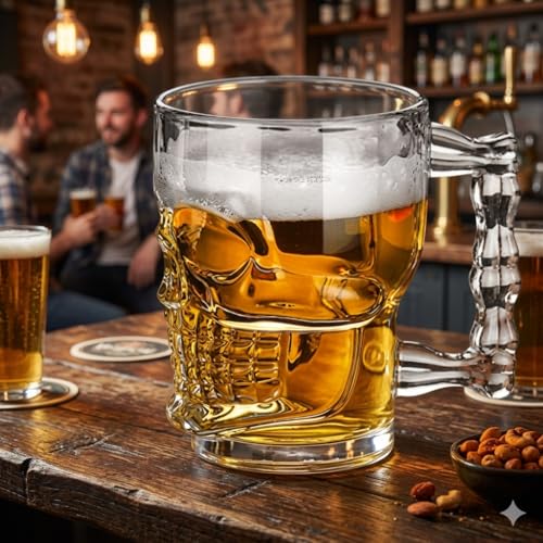 Image of PrimeWorld 500 ml Skull Beer 4Pcs Mug with Handle Glass, Steins, Freezable Beer Glasses,Everyday Drinking Glasses, Cocktail Glasses (Clear)