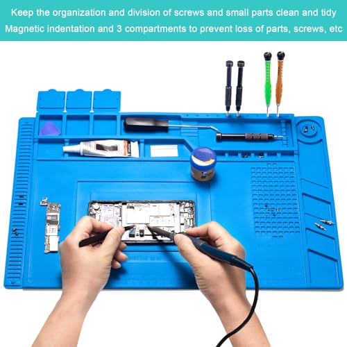 SRTSTR Lötmatte Magnetisch Lötunterlage aus Silikon Antistatik Matte, Magnetmatte 45x30cm, esd Matte, Soldering Mat, Elektronische Reparaturmatte, hitzebeständig bis 500 °C, mit Skala