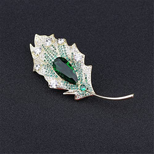 Broche plume en zircon de haute qualité au design feuille ciselée