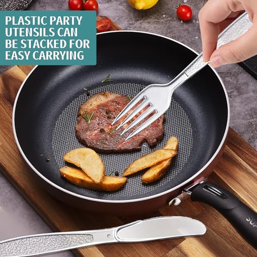 200 Stück PlastikBesteck Set, Wiederverwendbar Party Besteck mit 100 Plastikgabeln und 100 Plastikmesser für Familie Partys Geburtstagsfeiern Hochzeiten Outdoor Dinner