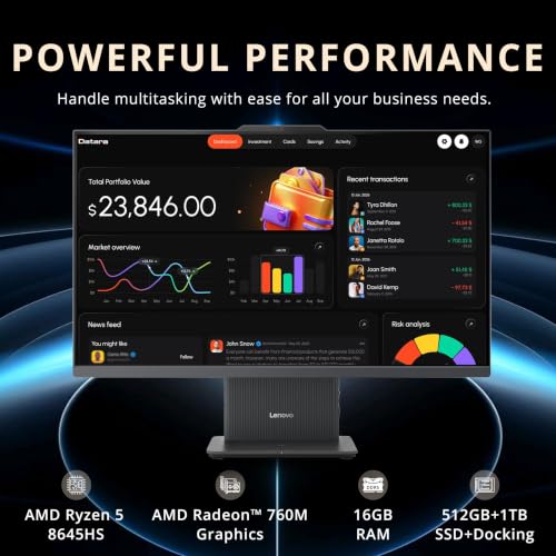 Image of Lenovo Ideacentre 27 inch FHD Touch All-in-One Desktop, AMD Ryzen 5 8645HS, 16GB DDR5, 1.5TB Storage(512GB SSD+1TB Docking Station), AMD Radeon 760M, 5MP Camera, Wi-Fi 6, Keyboard & Mouse, Win11 Pro, Gray