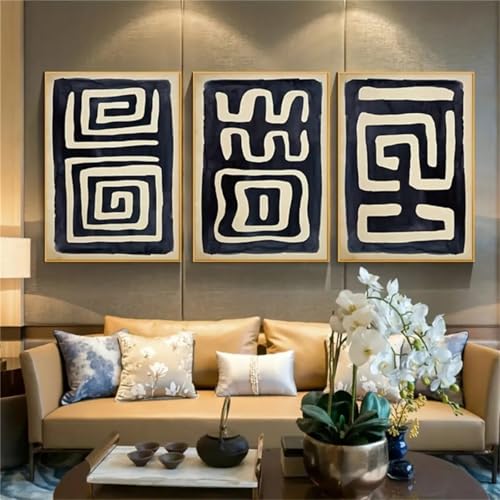 Póster de arte abstracto sobre lienzo, impresiones de caligrafía en negro y beige para decoración de pared, obras de arte creativas para decoración de dormitorio, 30 x 50 x 3 cm, con marco