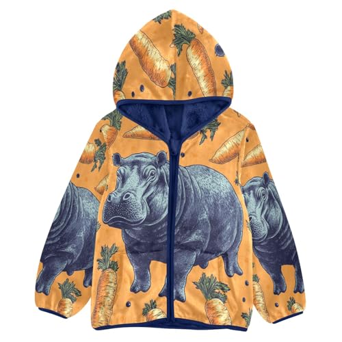Hippo Orange Carrots Toddler Fleece Jacket Girl Boys Hooded Fleece Jacket Coat Warm Outwear Zip-up 3-10T