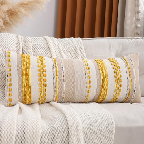 Tosleo Body Throw Pillow Cover 14x36 Long Boho Decor Yellow