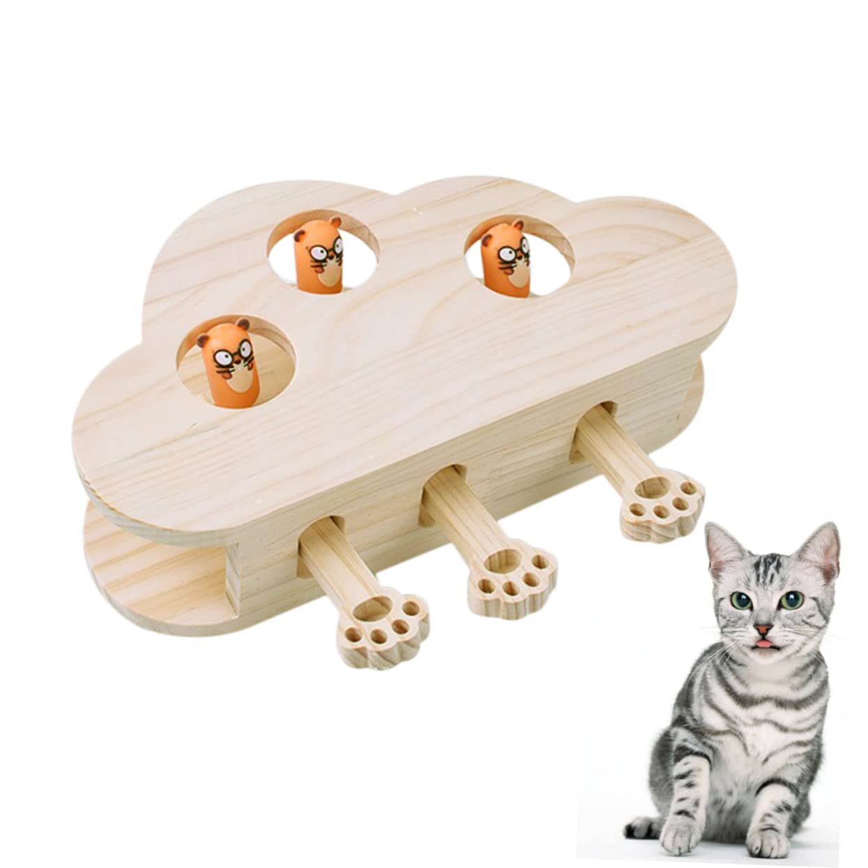 Toddmomy Juguetes Whack-Mole para Gatos Juguete De Madera Interactivo Divertido y para Jugar Ratones Falsos para Mascotas