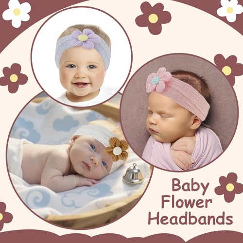 CUBACO 3 Colors Breathable Baby Flower Headbands for Baby Girl Nylon Newborn Essentials Shower Soft Hairbands Hair Accessories for Newborn Infant Toddler(Pink,Purple,White)4