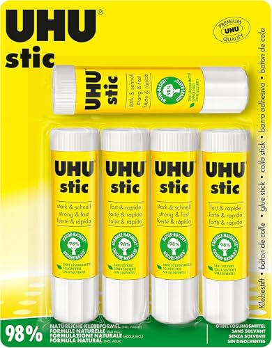 UHU Stic - Bâtons de colle sans solvants, blanche, lot 5 stics de 21 g
