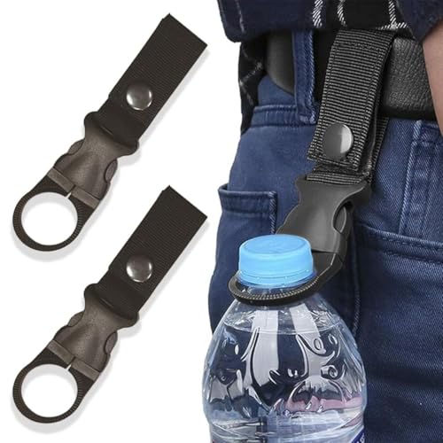 PLABBDPL 2 piezas Jaula para botella de agua con clip, Clip para soporte de botella de agua, llavero con hebilla de cinturón, soporte para botella para camping, senderismo, negro
