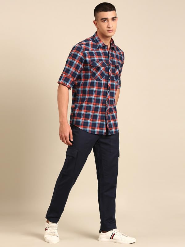 Image of Cavallo by Linen Club Men's Blended Linen Checked Contemporary Fit Full Sleeve Casual Shirt