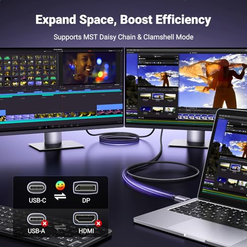 Image of UGREEN 8K@60Hz Bidirectional USB C to DisplayPort 1.4 Cable 2M 4K 240Hz Dp to Type C Thunderbolt 4 Cord Aluminum Braided Compatible with iPhone 17 Pro Max, Galaxy S25 MacBook Pro /Air iPad XPS 17