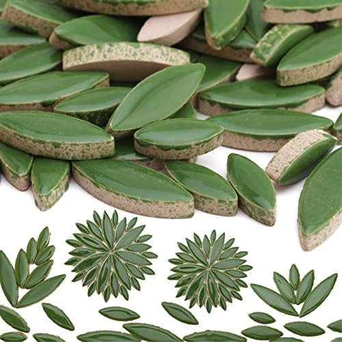 Youway Style Green Mosaic Tiles for Crafts, Ceramic Mosaic Tiles for Crafts Bulk,312g Petal Shaped Mosaic Making Supplies for Christmas Ornaments Gift Ideas,Snow Flake Mosaic Kit,Spring Garden